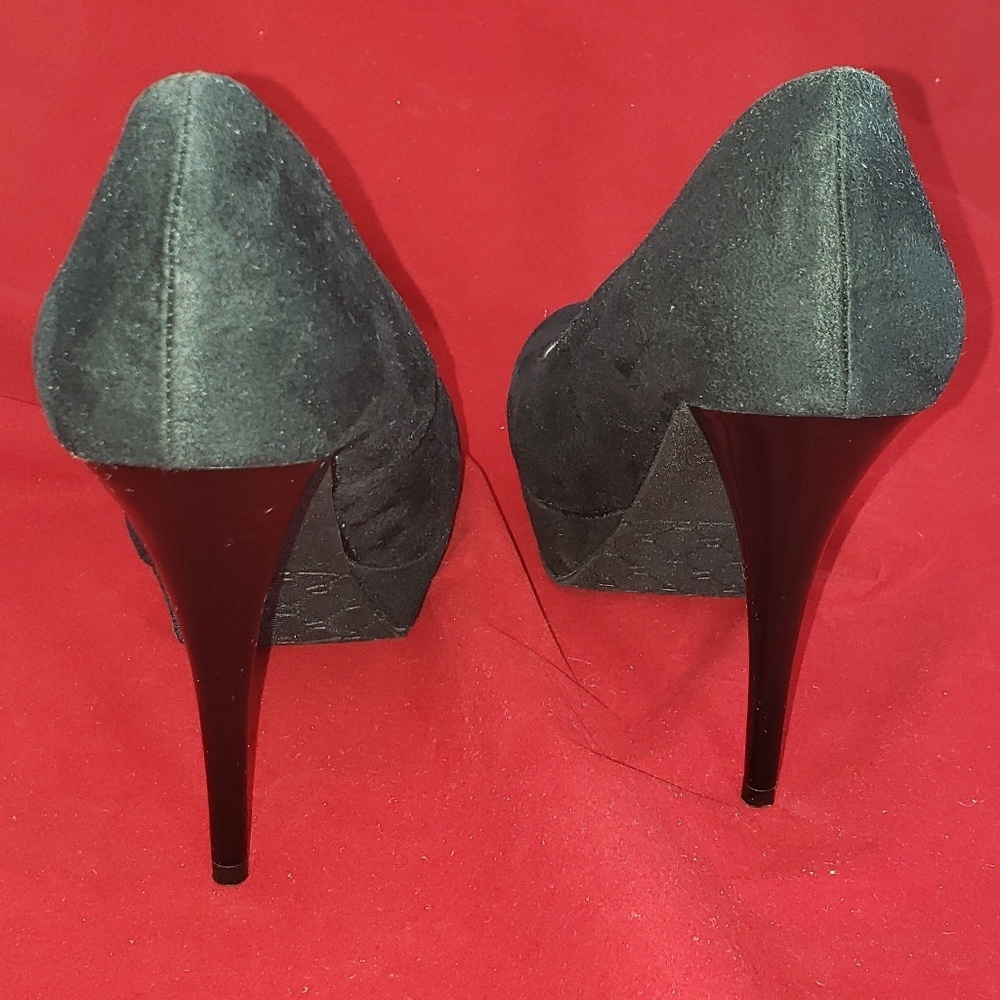 Candies Black Faux Suede Stiletto Platform Heels - Picture 3 of 7